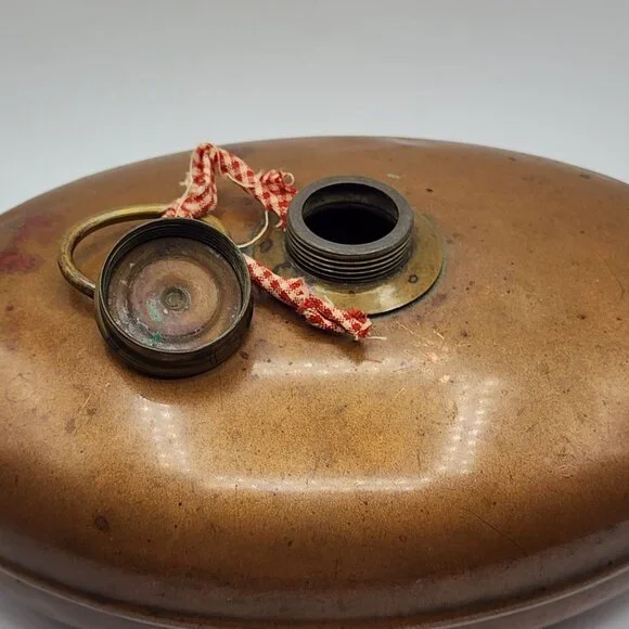 Vintage Copper Hot Water Bottle Lid Handle Bed Warmer Oval Shape 11" x 7.5" - Picture 3 of 9